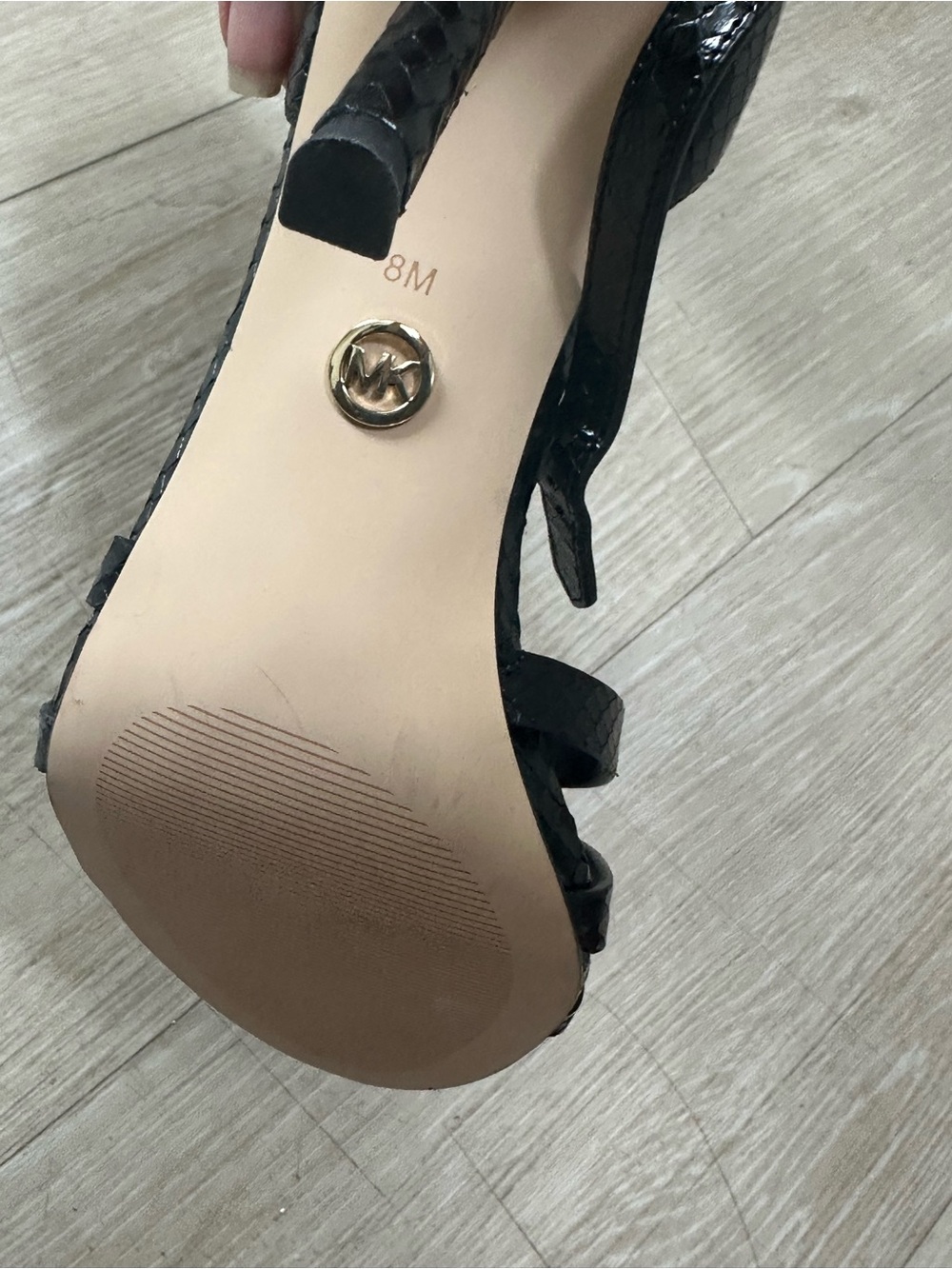 Nvr Worn New Michael Kors Black Snake-Embossed Stiletto Ankle-Strap Sandals - Picture 3 of 8